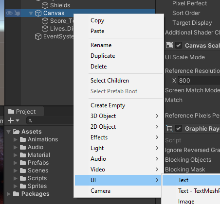 Create new Text object to pop up